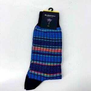 NWT Bugatchi Blue and Pink Casual Socks Vibrant Stripes on